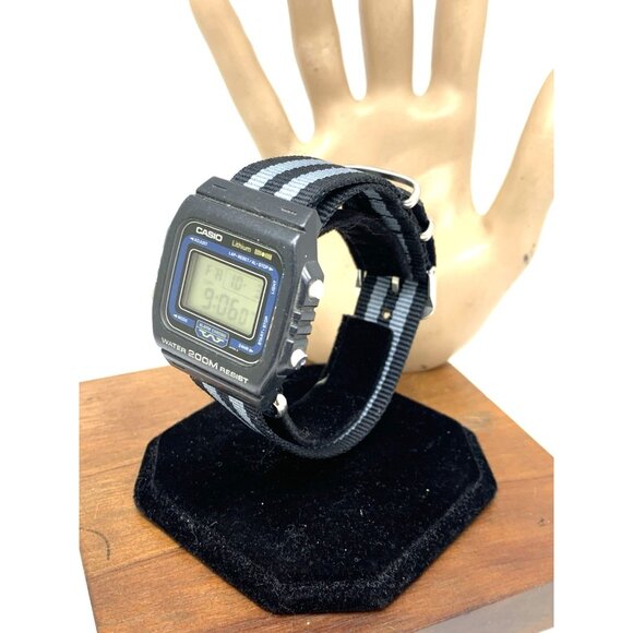 Casio Men's Watch DW-210 vintage Quartz Digital Black Resin Sport 548 Nylon Band - Picture 2 of 13